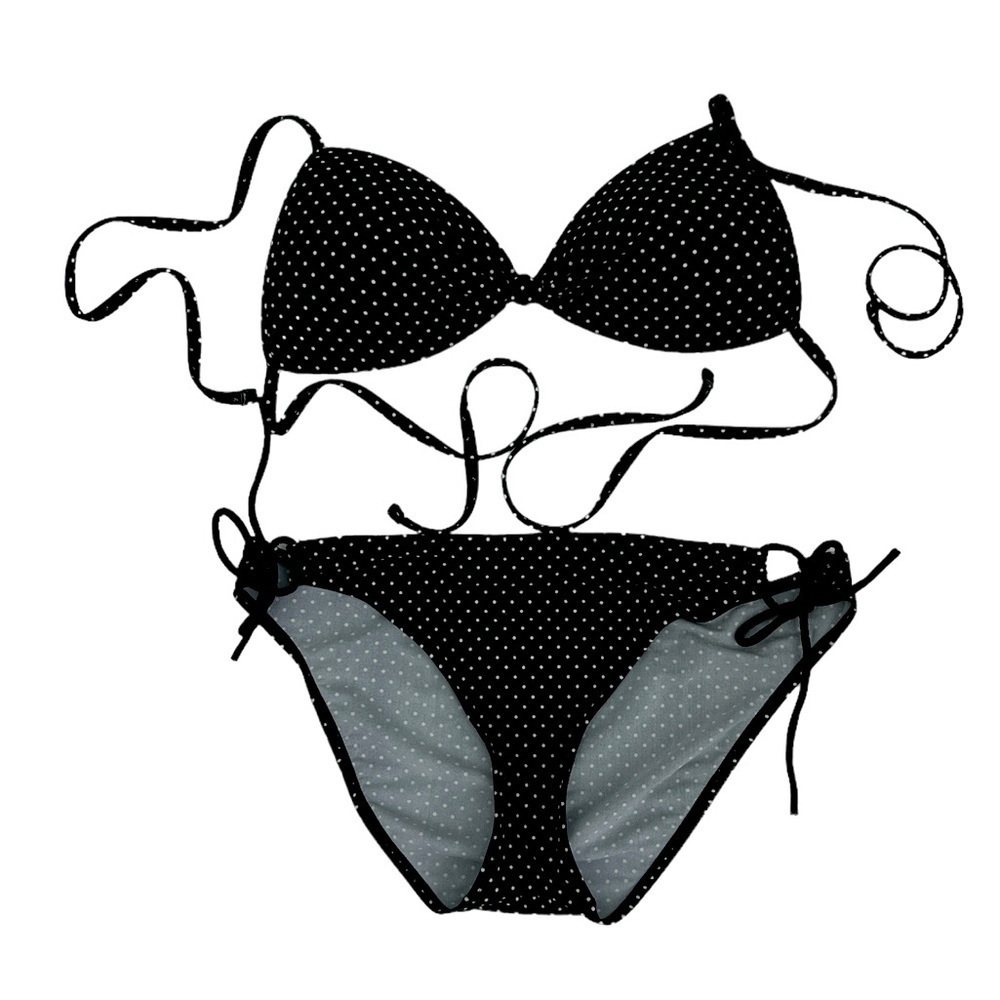 Hula Honey black and white triangle polkadot bathing suit size large
